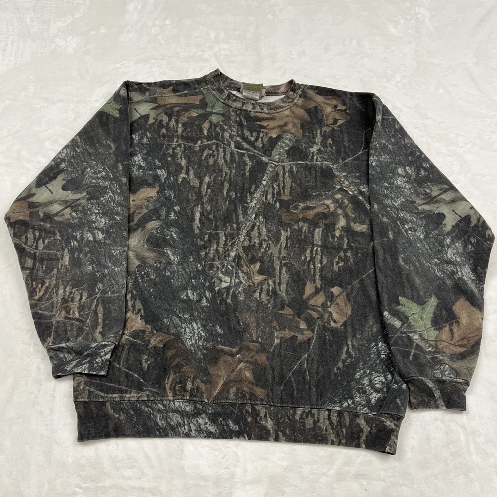 Jerzees Sweatshirt Mens M Brown Camo Real Tree Outdoors Crewneck Pullover